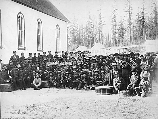 Fort Douglas Brass Band outside church 1890